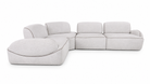 Sofá modular Elia en L con chaise longue, tela clara y ribete café, diseño exclusivo para sala