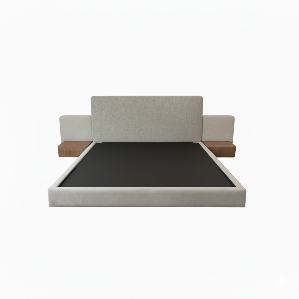 Cama Naos con mesitas integradas beige y madera - Vilá Decoración - Muebles y decoración en Medellín y Colombia
