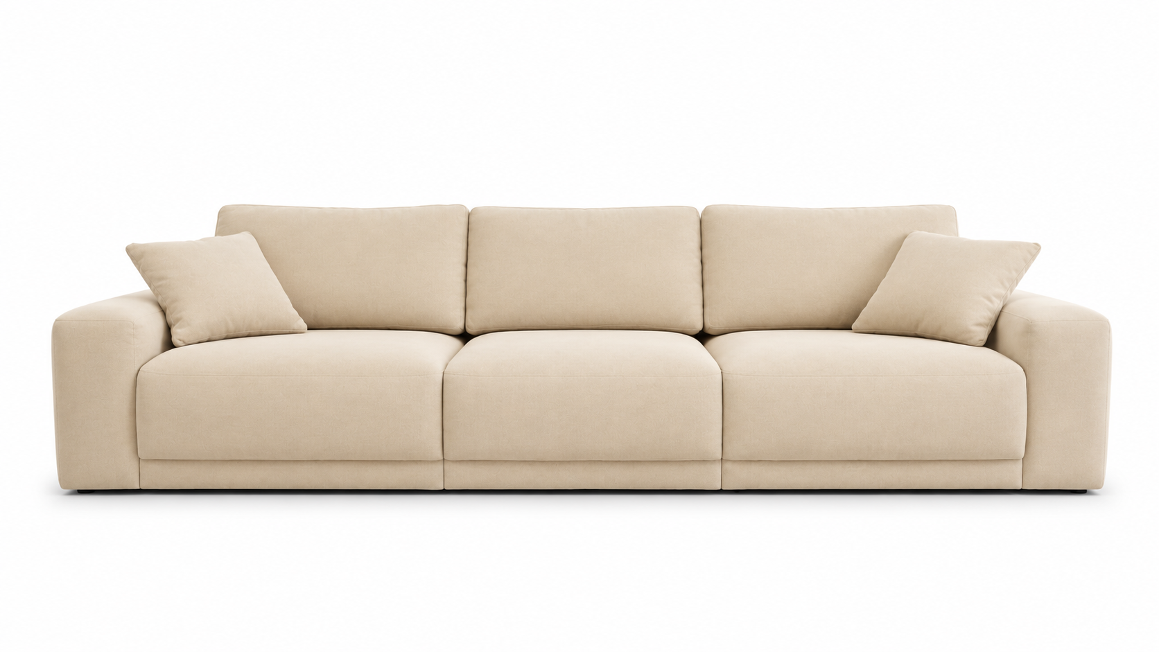 Sofá Oslo de 3 puestos en color beige claro, vista frontal. Ideal para salas modernas y elegantes.