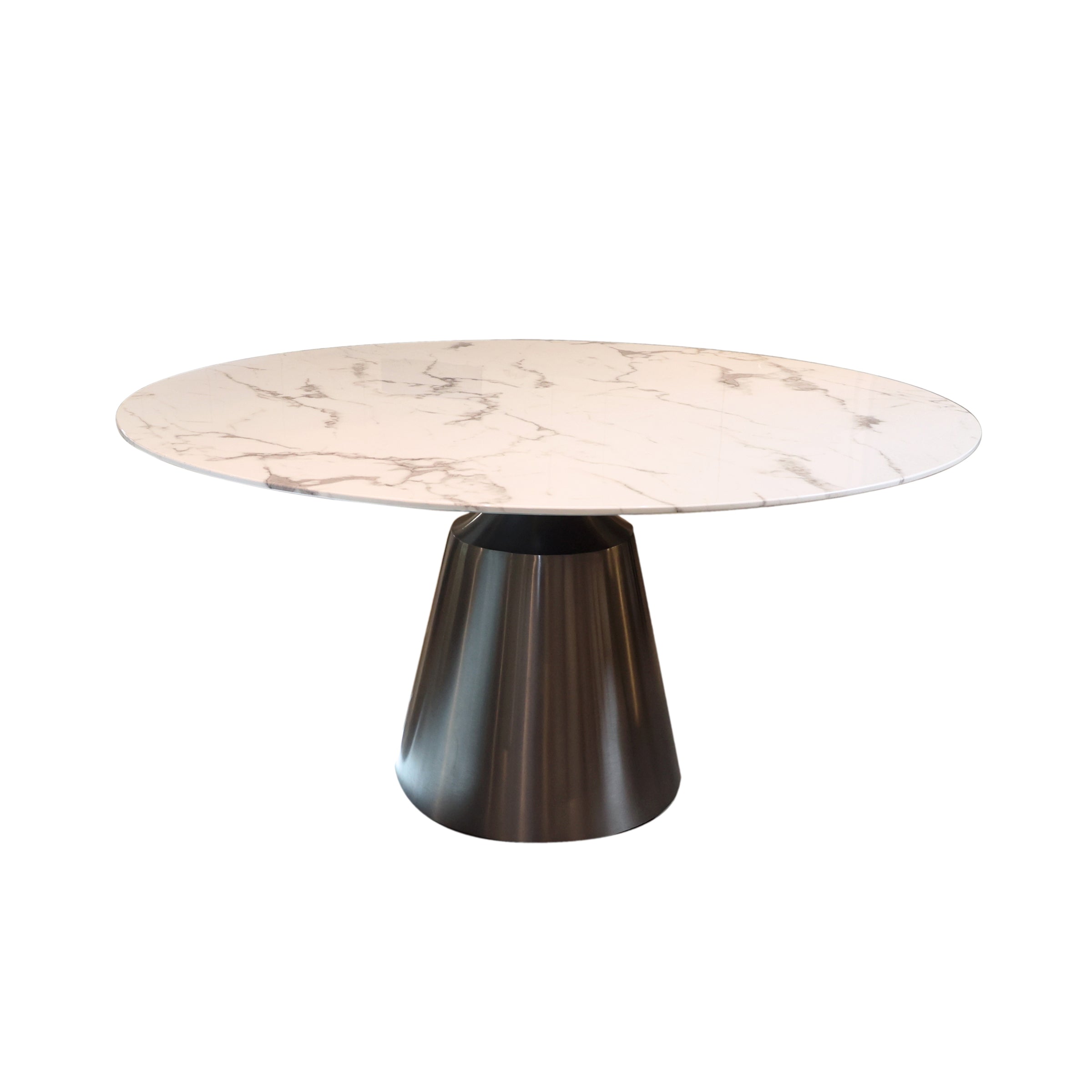 Mesa de comedor redonda mármol blanco y base negro - Vilá Decoración - Muebles y decoración en Medellín y Colombia
