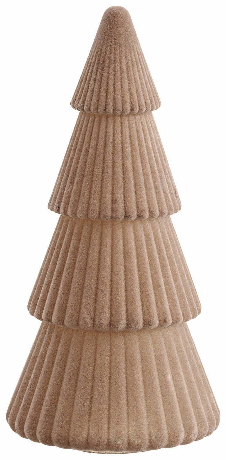 Árbol de Navidad decorativo color taupe con diseño elegante.