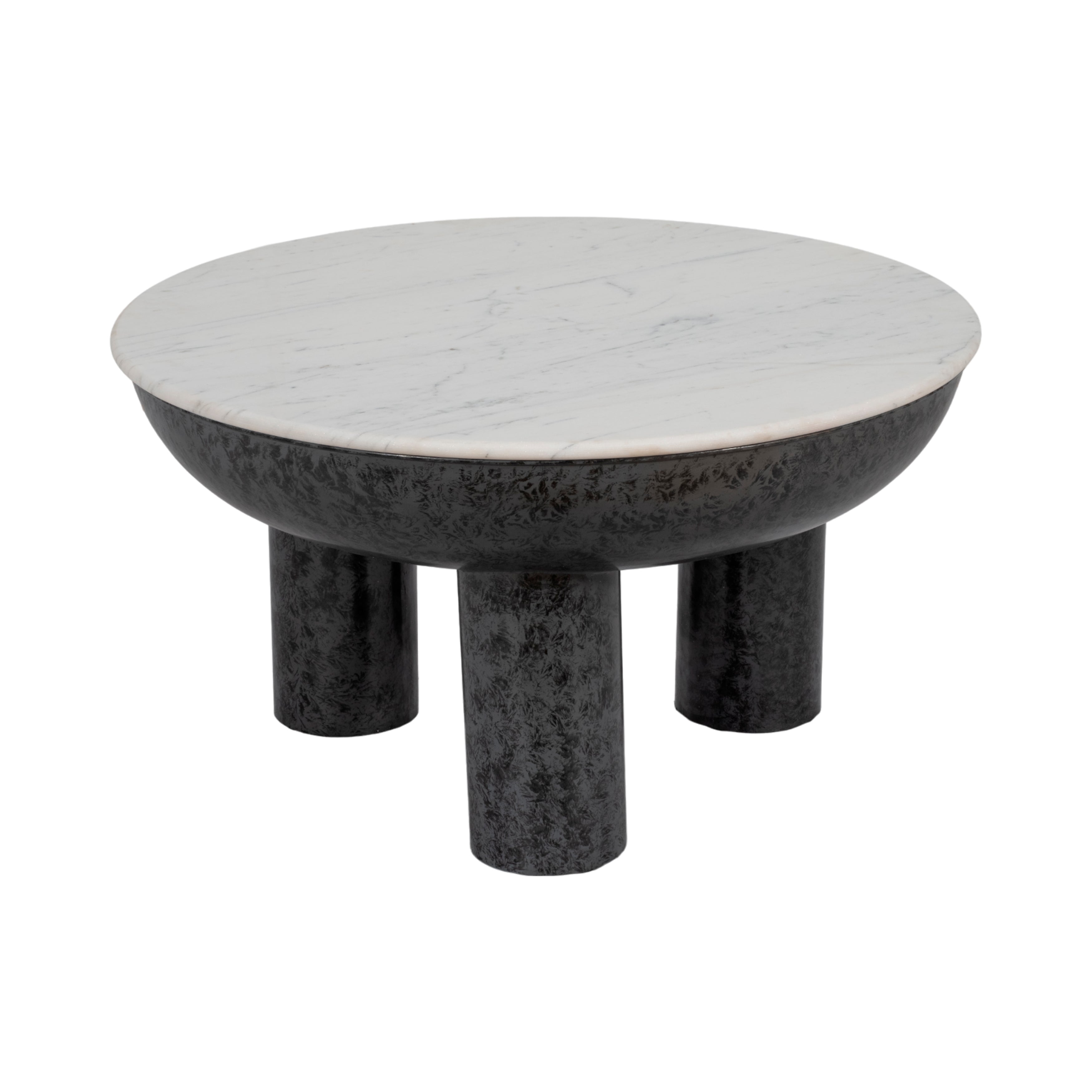 Mesa de centro circular blanca con base negra - Vilá Decoración - Muebles y decoración en Medellín y Colombia