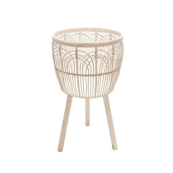 Plantador Tejido En Bamboo Blanco Grande - Vilá Decoración