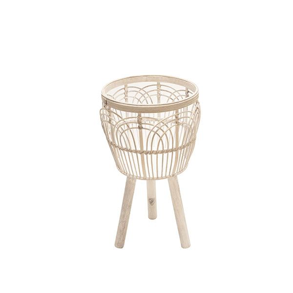 Plantador Tejido En Bamboo Blanco Pequeño - Vilá Decoración