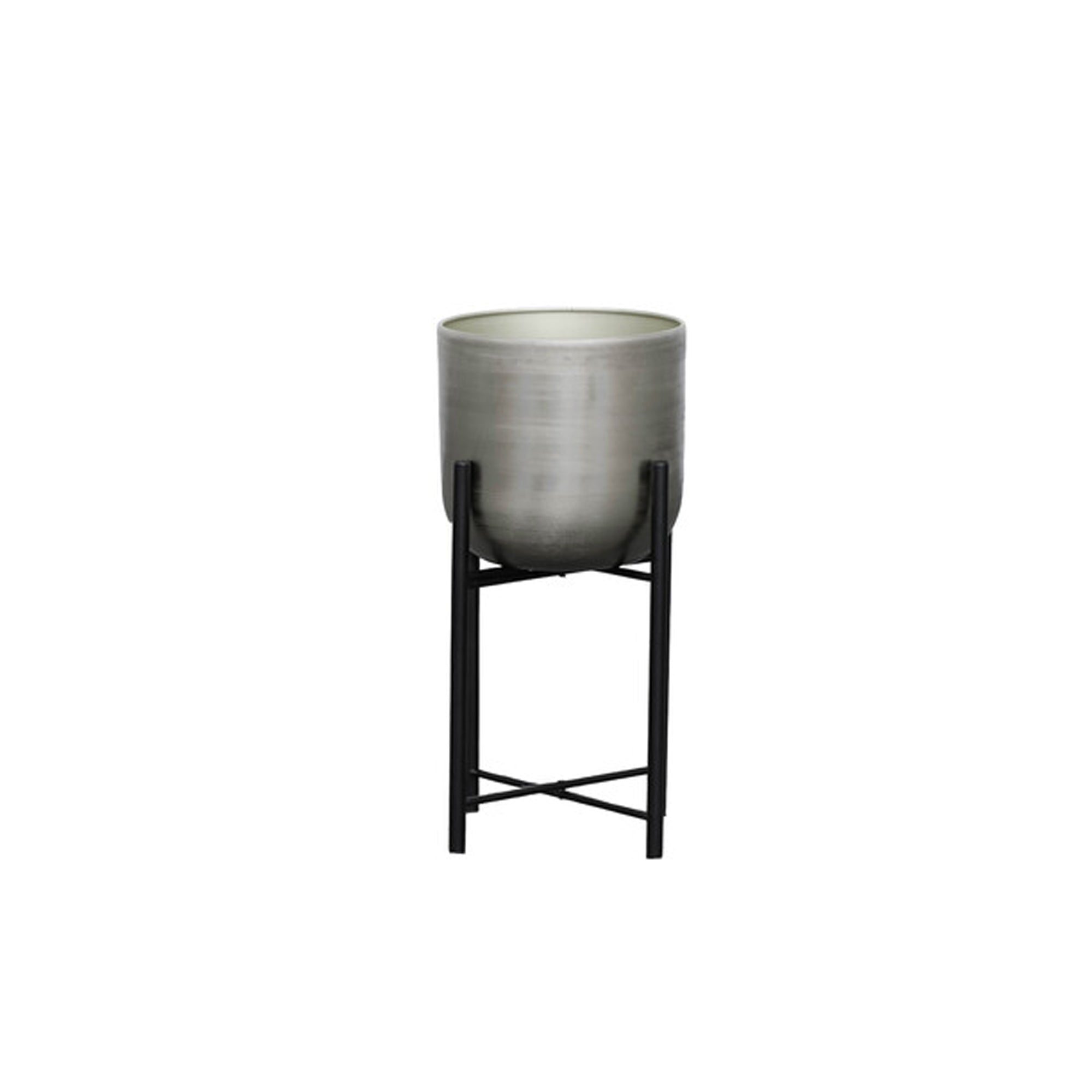 Plantador Plateado Con Base Negra Pequeño - Vilá Decoración