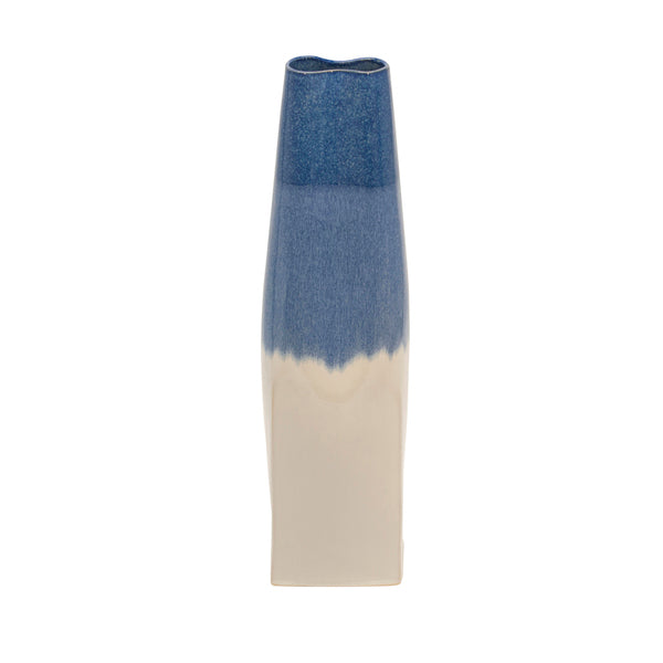 Jarrón Alto de Cerámica Blanco y Azul Pequeño - Vilá Decoración