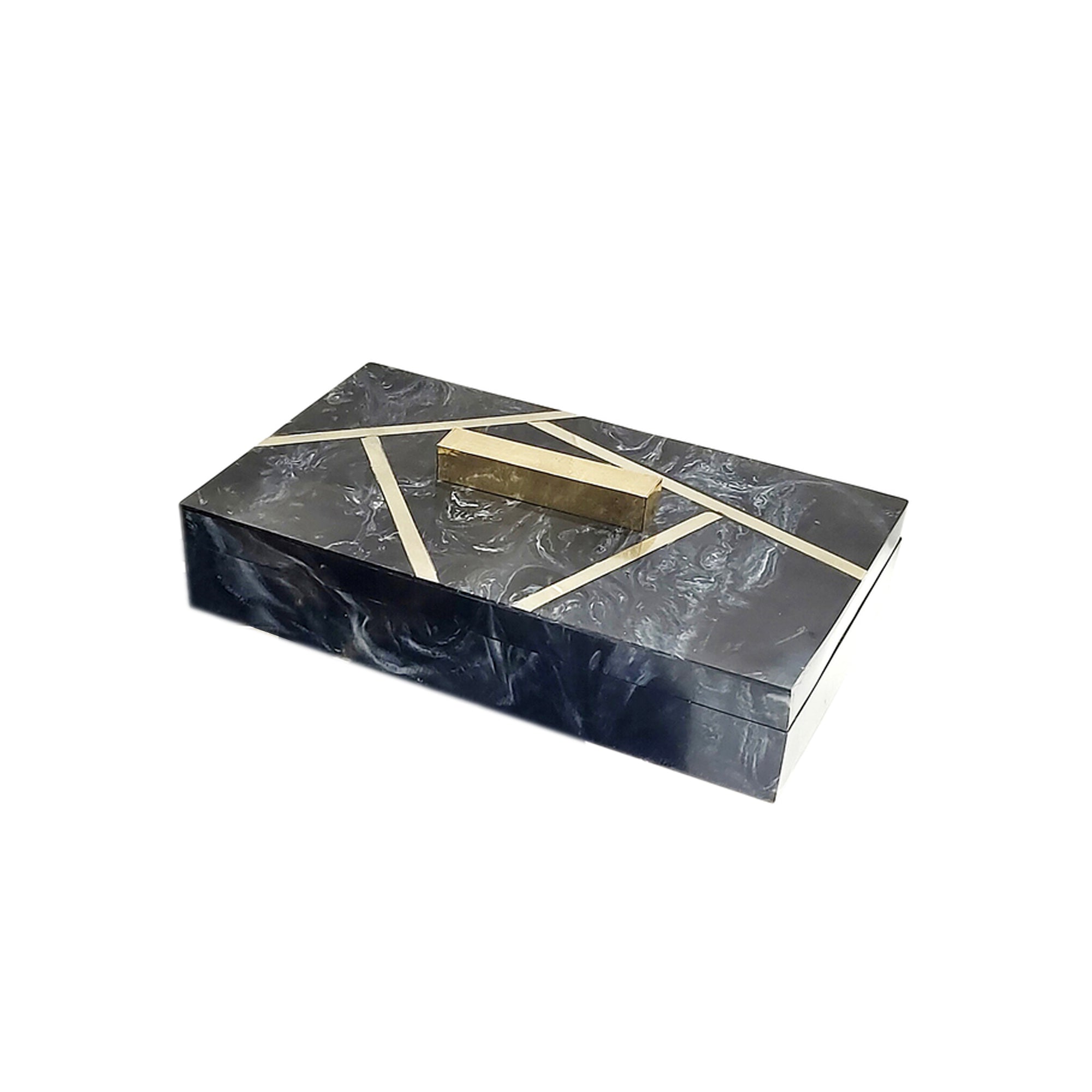 Cofre de Piedra Gris con Dorado Pequeño - Vilá Decoración