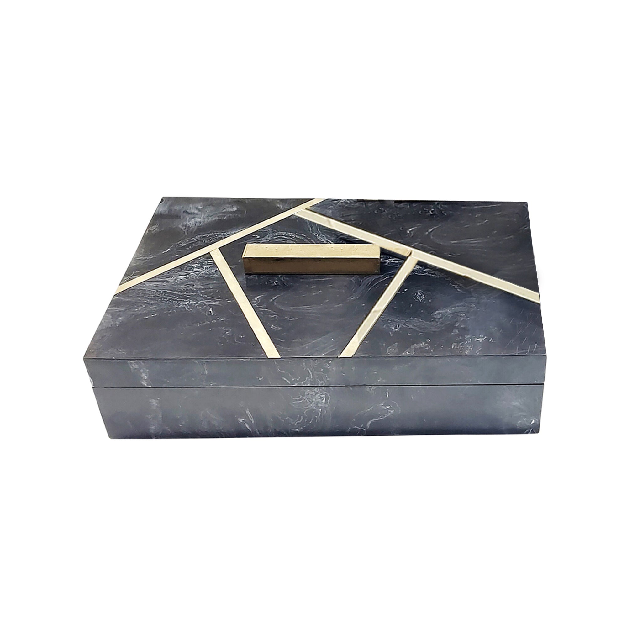 Cofre de Piedra Gris con Dorado Grande - Vilá Decoración
