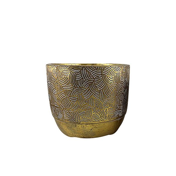 Plantador Cilíndrico En Resina Dorado Pequeño - Vilá Decoración