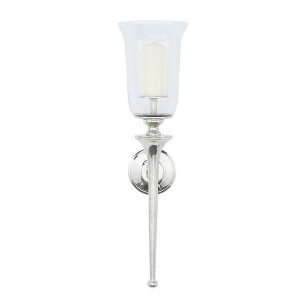 Candelabro de Pared Plateado con Cilindro de Cristal - Vilá Decoración